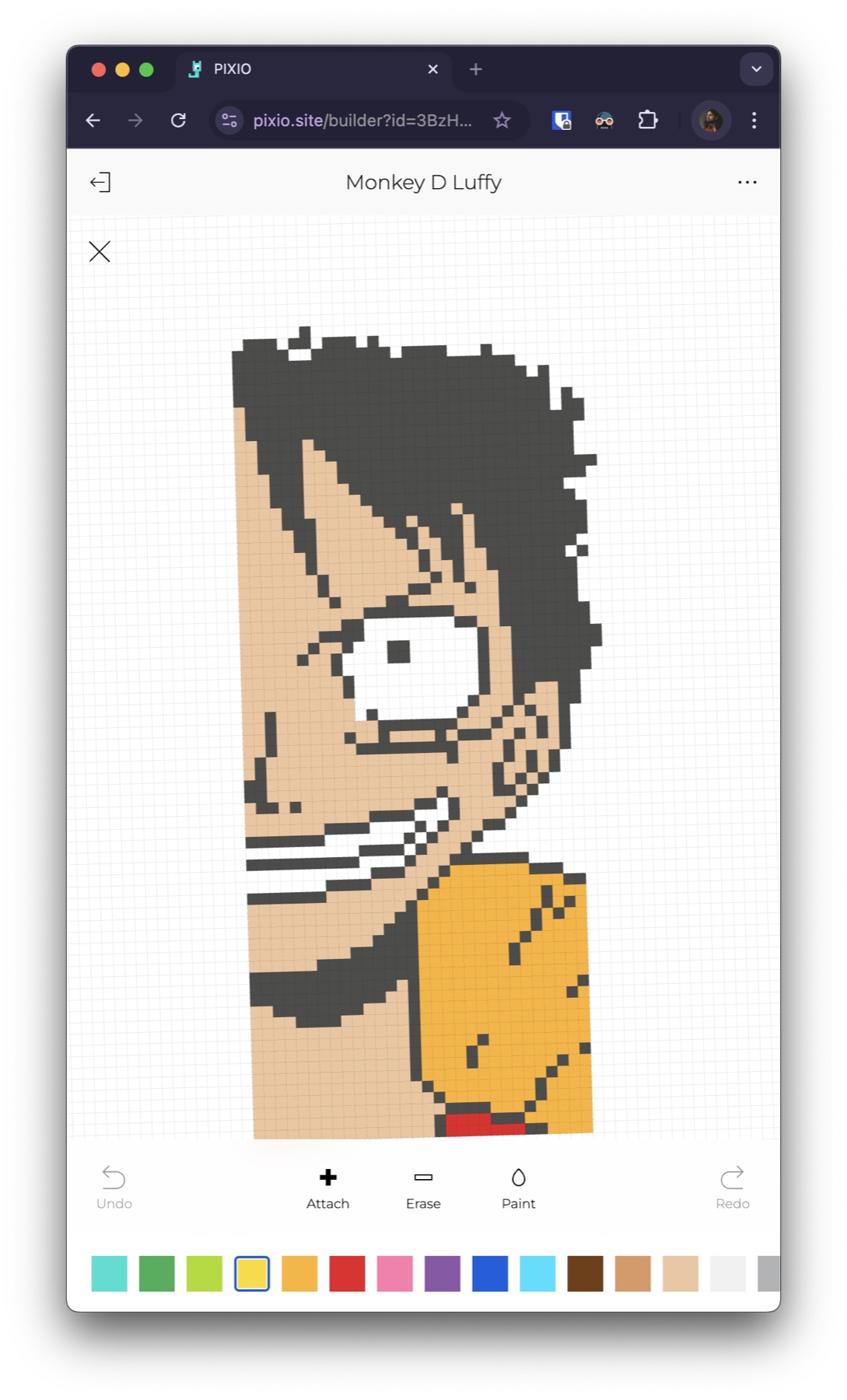 PIXIO voxel builder editing a pixel-art character